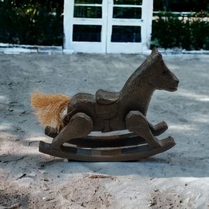 Vintage Phase IV Handcarved Wooden Rocking Horse 6" Figurine with Tail GUC